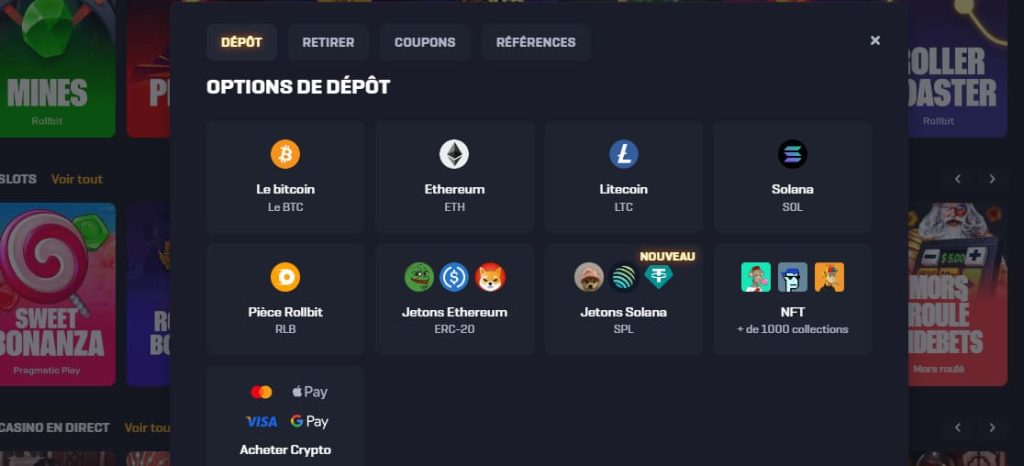 Rollbit Casino moyens paiement
